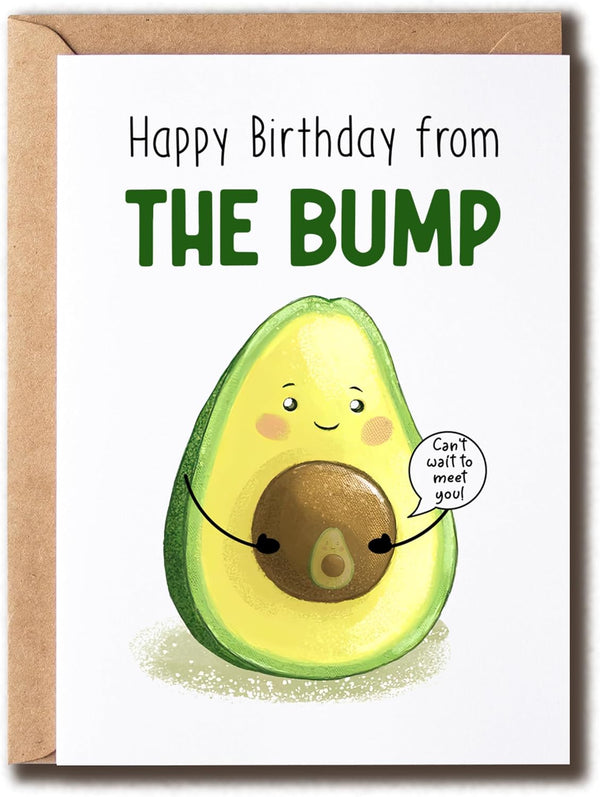 NALSDesigns Birthday From The Bump Card - Kawaii Avocado Card - Newborn Greeting