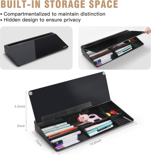 SELEAD Desktop Glass Whiteboard with Organizer, Markers, Eraser - Dry Erase Board with Drawer and Holder for Home,
