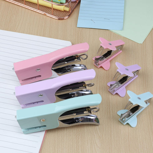 Small Hand-held Stapler Set (Mint Green) with 15 Sheet Capacity, 750Pcs Staples & Staple Remover for Office, School,