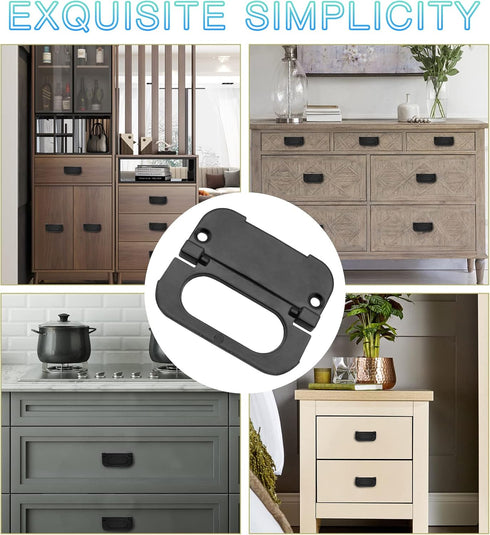 3 Inch Flush Pull Ring Handles, Metal Black Sliding Pull Handle with Screws for Cabinet Drawers