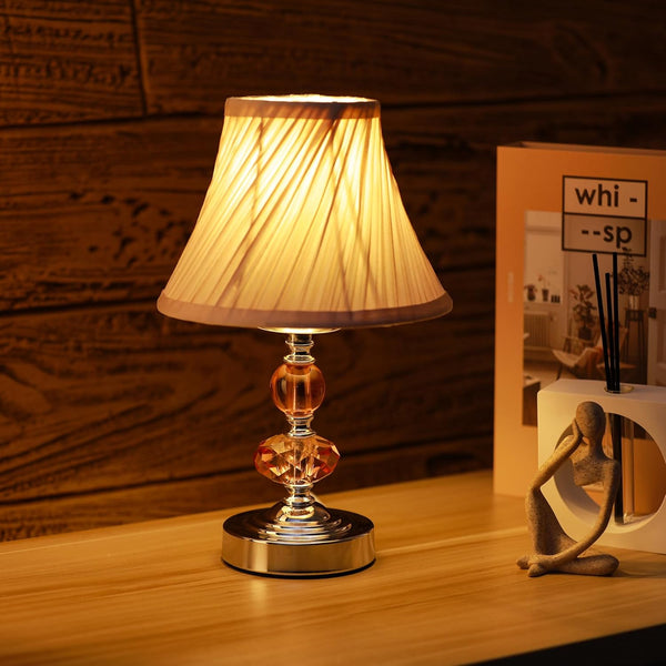 Small Modern Crystal Bedside Table Lamp, 7 x 7 x 12 Inch