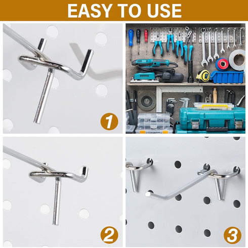 Shimeyao 100 Pcs Peg Board Shelving Hooks - Stainless Steel Display Hook for 1/8 1/4 Pegboard, 2 Inch
