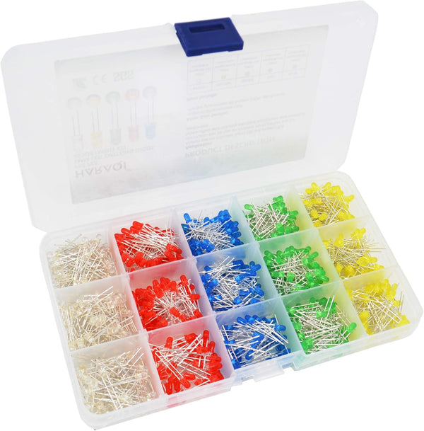 750 Pcs 3mm LED Light Emitting Diode Assortment Kit, Low Voltage Diffused Diodes for DIY PCB Circuit