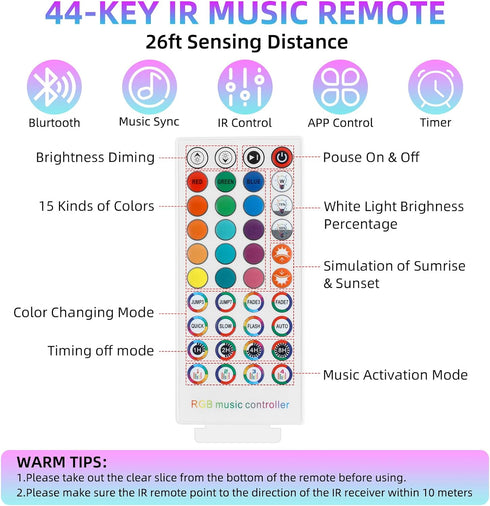 4-PIN 40-Keys 5V/12V/24V 5050 3528 RGBZONE Bluetooth RGB LED Controller, Smart Music LED Strip Lights Controller, IR