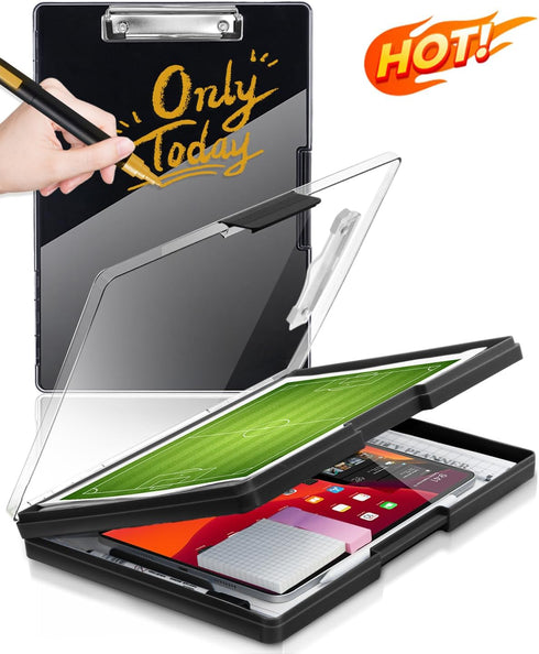 Clearview Clipboard with 2 Storage, Heavy Duty 8.5x11 Dry Erase ClipBoards with Pen Holder - Black