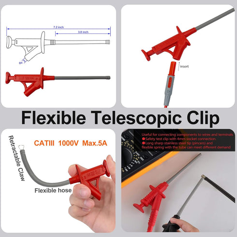 28PCS Multimeter Test Leads Kit with 6 Pockets Roll Up Tool Bag, Alligator Clips, Test Hook Clips, Test Tweezer for