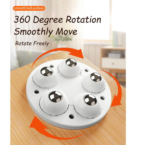 Upgrade Self Adhesive Caster Wheels, 5 Stainless Steel Balls Per Wheel, 360 Degree Low Profile Swivel Wheels for Furniture, Small Appilance Storage Bins (White, 4PCS)