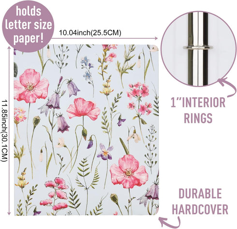 Vintage Retro Flower Plants 3 Ring Binder, 1 Inch Round Rings, Floral Plants Organizer
