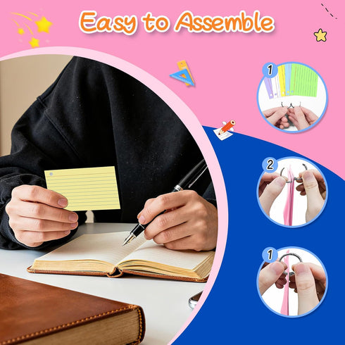 Gehanfai 250 Count 3 5 Inch, Colored Index Cards x Lined Flash Cards with Key Ring, Ruled Note Cards for Office Use