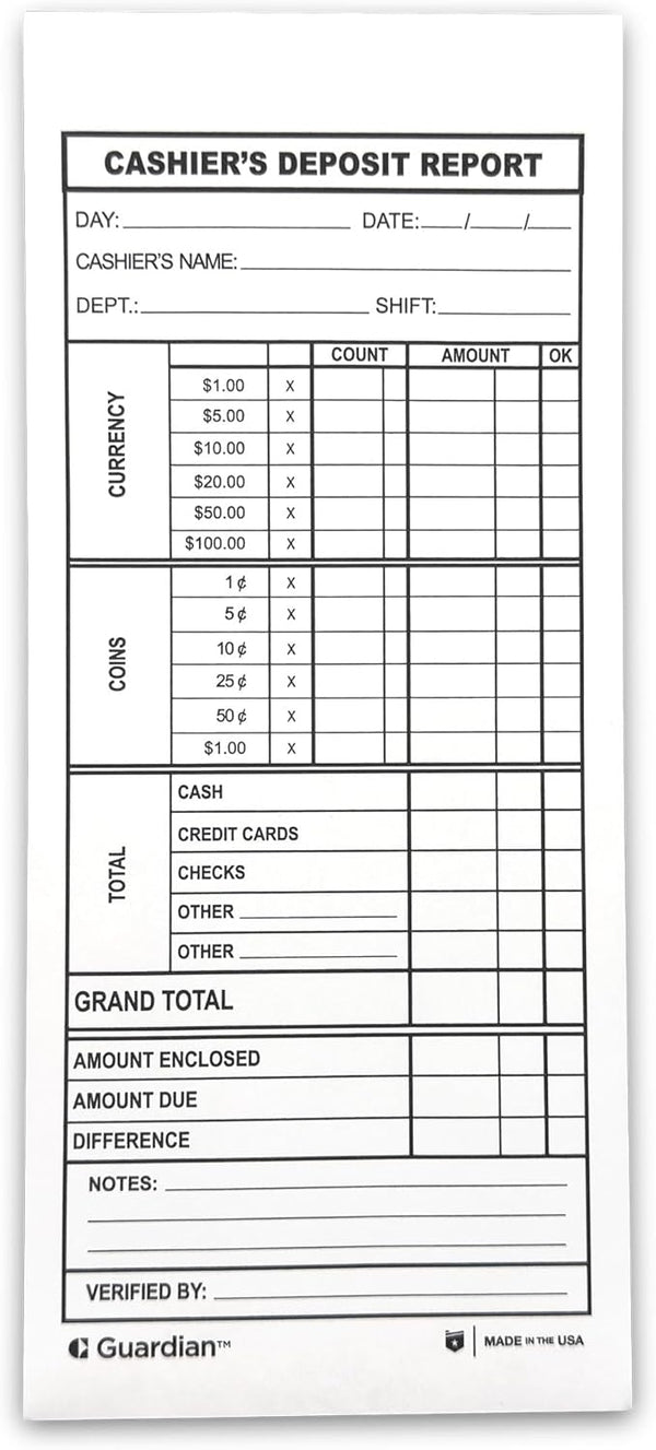 Guardian Cashier Deposit Report Envelopes Self Seal Pack of 500 Cash Drop Envelopes for Small Businesses