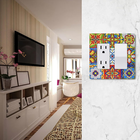 Eionryn 2 Mexican Talavera Tile Wall Plate Moroccan Ottoman Motifs Wallplates Electrical Outlet Covers Gang Switch