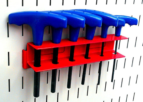 Wall Control Screwdriver Holder Bracket - Slotted Metal Pegboard Accessory - Red Tool Board