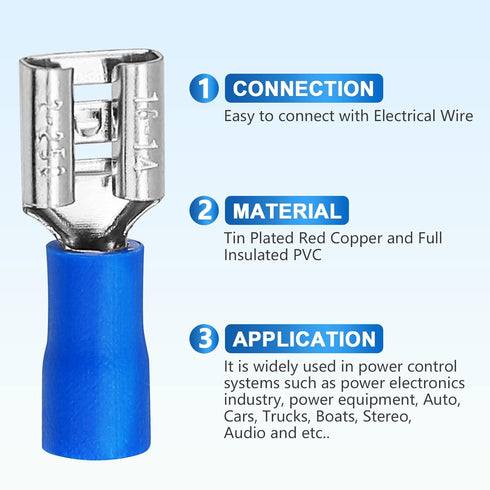 200 Pcs Vinyl Insulated Spade Wire Connectors, Female and Male Quick Disconnects, Blue Electrical Crimp Terminal 16-14
