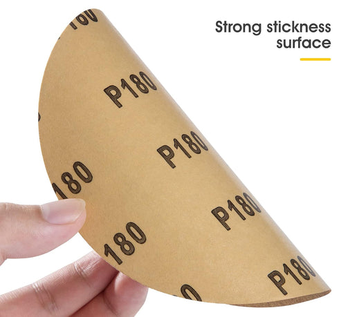 100PCS 6 inch Gold PSA Sanding Discs, 180 Grit Self Adhesive Sticky-Back Sandpaper for Woodworking Metal Sanding Disc