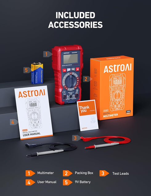 AstroAI Digital Multimeter Voltage Tester, TRMS 2000 Counts Volt Meter for AC/DC Voltage & Current Measurement
