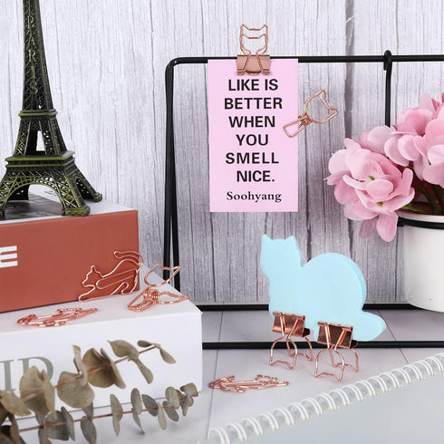 Whaline 80Pcs Cat Shaped Metal Binder Clips, Acrylic Crystal Box, 3 Design Rose Gold Cute Paper Clips for Gifts