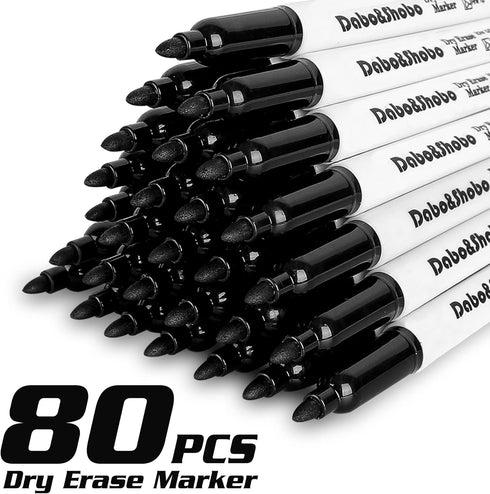 Dabo&Shobo Low Odor Dry Erase Markers, Fine Tip, Bulk Pack of 80, Black Whiteboard Markers, Suitable for School, Office, or Home by Dabo&Shobo