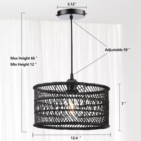 12.4" HOONEX Rattan Chandelier, Rattan Light Fixture Ceiling, Wicker Pendant Light for Dining Room Bedroom Kitchen