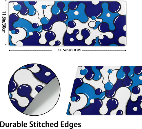 Navy Blue White Mouse Pad, Anime Cool Geometric Japanese Extended Desk Mat 80X30 cm for Gaming Laptop