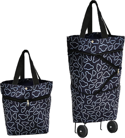 Cowinbest Collapsible Shopping Bag with Wheels Portable Shopping Cart with 360 Swivel Wheels