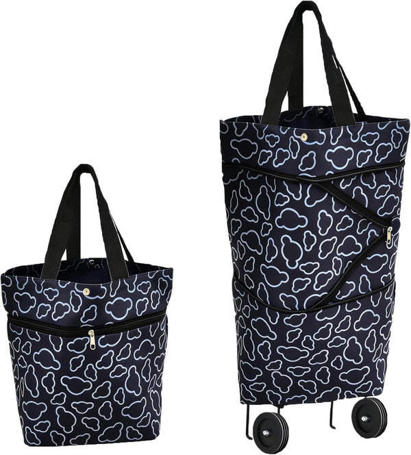 Cowinbest Collapsible Shopping Bag with Wheels Portable Shopping Cart with 360 Swivel Wheels