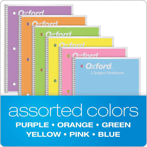 Oxford Spiral Notebook, 1 Subject, College Ruled Paper, 8 x 10-1/2 Inch, Set of 6, Pastel Pink, Orange, Yellow, Green,