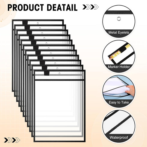 Cholemy 25 Pcs Job Ticket Holders, 9 x 12'' Dry Erase Document Holder, Reusable Clear Pocket Sleeves for Office
