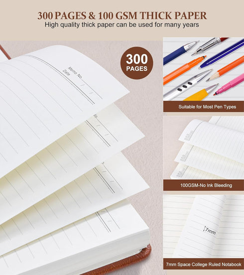 Lined Spiral Notebook Journal, 8.5"×11", 300 Pages, Hardcover Leather Journals for Women Men, A4 Large College Ruled