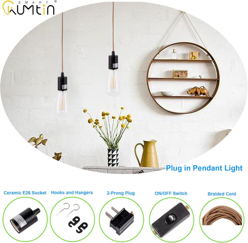15 E26 1-Pack Feet Plug in Pendant Light, Pendant Light Cord Kit, Bronze Hanging Light Kits with ON/Off Switch, Socket