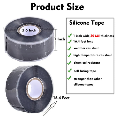 Self Sealing Fusing Silicone Tape,1 in Wide 15 Feet Heavy Duty & Leak Proof Rubber Waterproof Hose Tape Pipe for Water Emergency Pipeline Repair Cable Winding Insulating