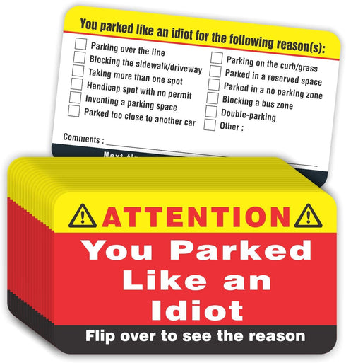 PARTH iMPEX You Parked Like an Idiot Business Cards - Pack of 100 Bad Parking Cards, 3.5"x2"