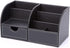 KINGFOM Pu Leather Desk Organizer Caddy Storage Box for Office Supplies, 6 Compartments with Drawer, Black (Full Pu