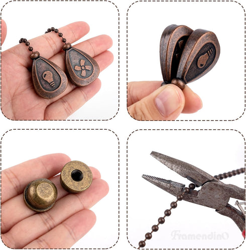8 Pack 12 inch 1/4-27 Framendino, Bronzed Ceiling Fan Pull Chain Extension Classic Drop Shaped Pendant Decorative Knob