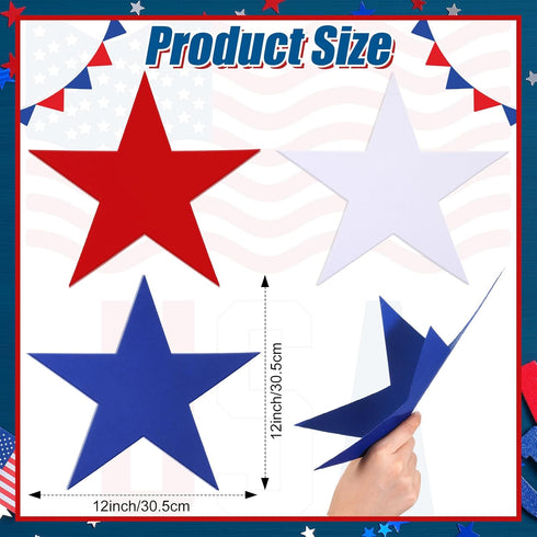 Ctosree 120 Pcs 12 Inch Large Patriotic Star Cutouts Paper Red White Blue Independence Day Double Sided Stars Bulletin Board 4th of July Classroom Die Cuts for Memorial Day Craft DIY Projects by Ctosree