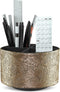 lizimandu Round Leather Art Supply Organizer, Remote Control Holder, 360 Degree Spinning, 4 Compartments