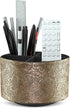 lizimandu Round Leather Art Supply Organizer, Remote Control Holder, 360 Degree Spinning, 4 Compartments