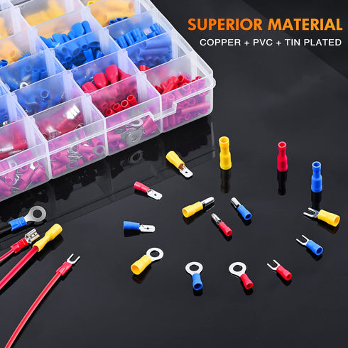 Nilight 1500pcs Mixed Quick Disconnect Crimp Connector Kit - Butt Splice Ring Fork Spade for Automotive Wiring