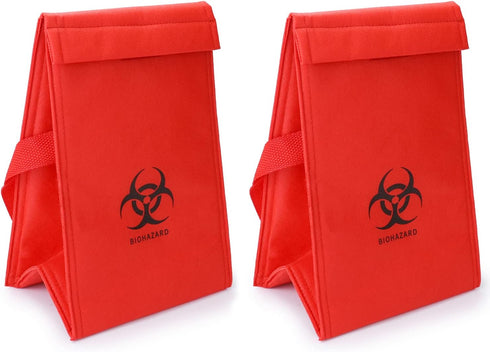 2 Pack 6.75" 10" 5.75", QWORK Medical Specimen Transport Bag, Biohazard Cooler Bag, x x Red