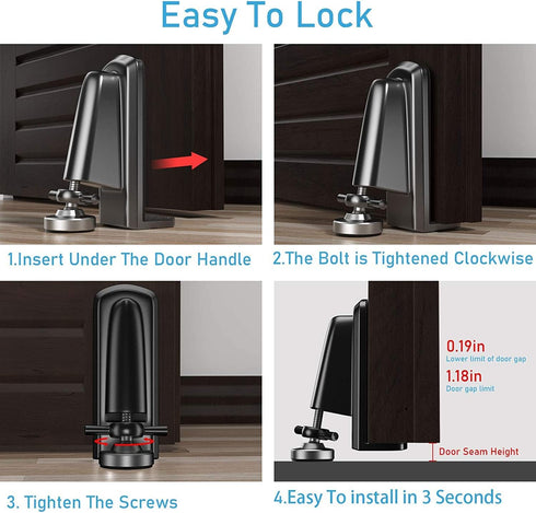 Door Jammer Door Stopper, Portable Aluminum Alloy Security Lock for Travel & Personal Protection (Red)