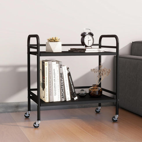 HDANI Under Desk Printer Stand, 2 Shelf Metal Rolling Cart with Wheels, Office Utility Storage Rack, Black
