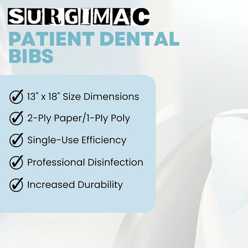 Pack 50 13" 18" SurgiMac Blue Patient Bibs Waterproof Medical Bibs Disposable Dental Bibs Plain Rectangle Napkins Paper