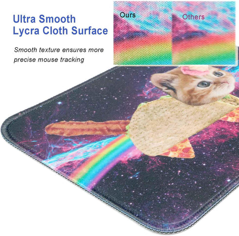Small Mouse Pad for Laptop, Cute Premium-Textured Mouse Mat, Washable Non-Slip Rubber Base, Space Unicorn Cat
