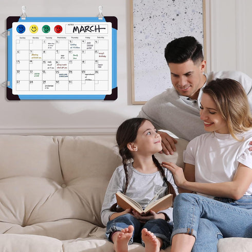 Magnetic Dry Erase Calendar Whiteboard, 16" x 12" Monthly Planner for Home, School, Office, Kitchen (Blue)