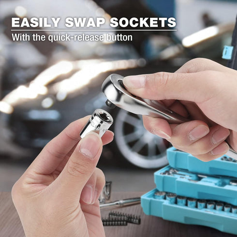 DURATECH 1/4 Ratchet Handle, 90-Tooth Reversible Socket Wrench, Quick-release