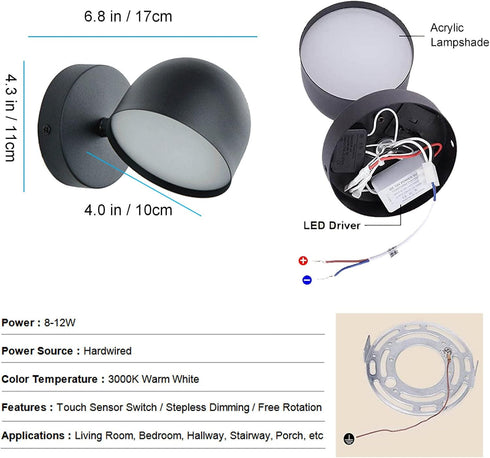 Dimming 350Rotate Kawell Touch Sensitive LED Wall Sconces Stepless LED Wall Light LED Wall Lamp Modern Reading LED Wall