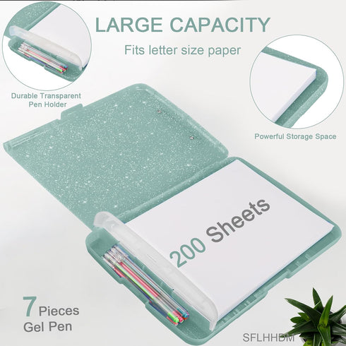Glitter Clipboard with Storage, A4 Binder Clip Boards 8.5x11 with Low Profile Clip, Side Opening for Office Supplies