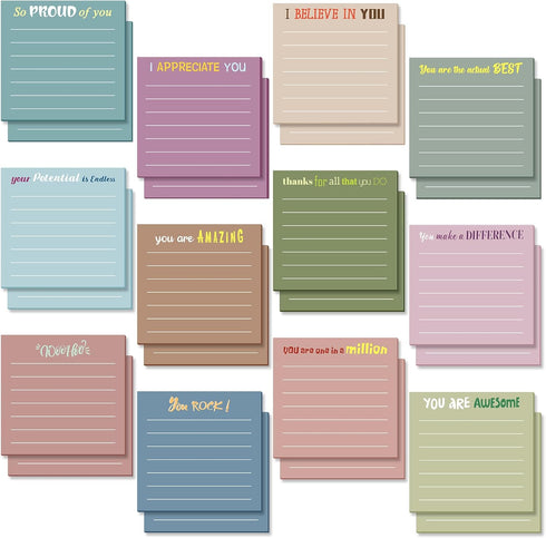 Yinder 24 Pcs Cute Inspirational Sticky Notes with Lines, Motivational Note Pad Gifts for Coworkers, Nurse, Teacher, 3