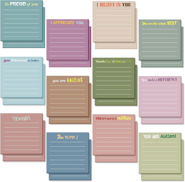 Yinder 24 Pcs Cute Inspirational Sticky Notes with Lines, Motivational Note Pad Gifts for Coworkers, Nurse, Teacher, 3