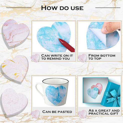 Teling 24 Pcs Valentine's Day Heart Shaped Sticky Notes Pad, Cute Fun Colorful Sticking Power Memo Pads