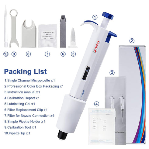 FOUR E'S SCIENTIFIC 1-10ML Single-Channel Pipettor - Adjustable Variable Volume Micropipette for Laboratory